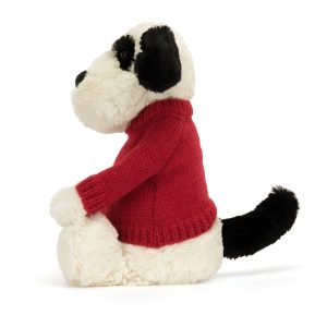 Bashful Black & Cream Puppy with Personalised Red Jumper